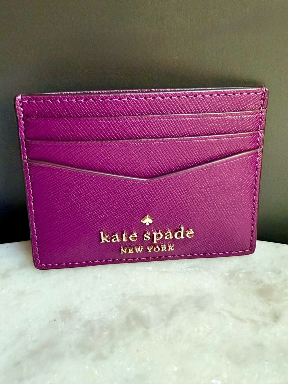 kate spade Purple Saffiano Leather Card Case with Gold Logo purple/violet 💜